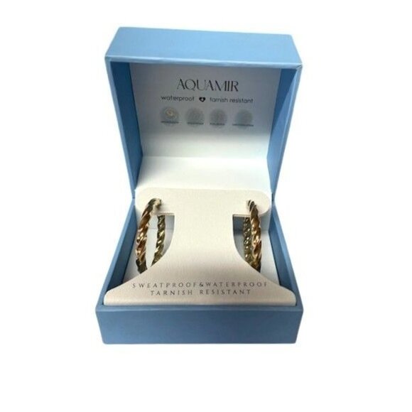 Aquamir Gold Tone Twisted Boxed Hoop Earrings - Picture 3 of 5